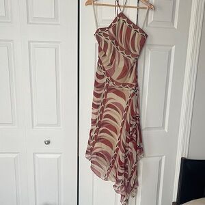 BCBGMaxAzria Asymmetrical Dress in Red and Cream
